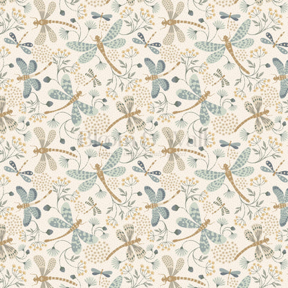 Madeline Dragonflies and Flowers Sage Wallpaper