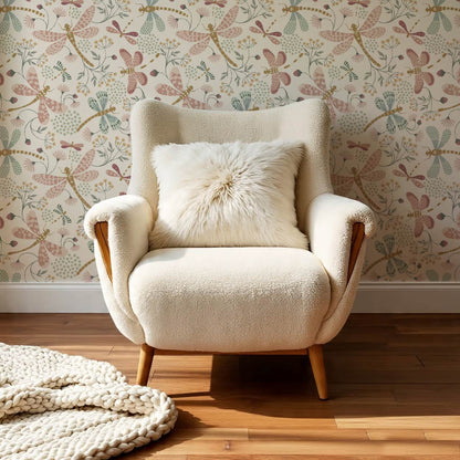 Madeline Dragonflies and Flowers Mauve Wallpaper