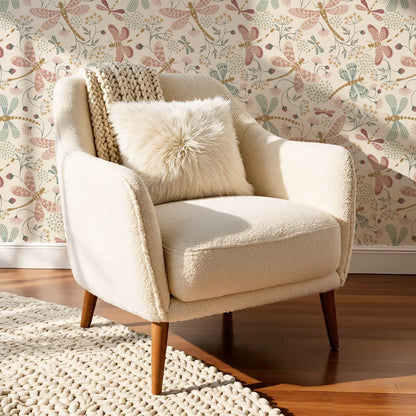 Madeline Dragonflies and Flowers Mauve Wallpaper