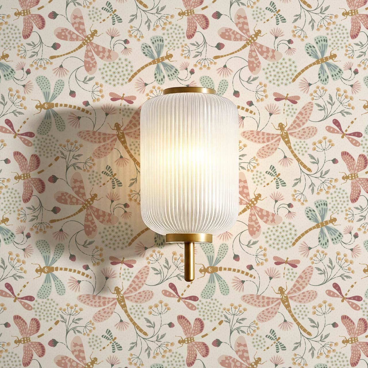 Madeline Dragonflies and Flowers Mauve Wallpaper