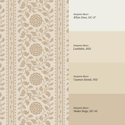 Madelyn Scrolling Floral Stripes Beige Tan Wallpaper