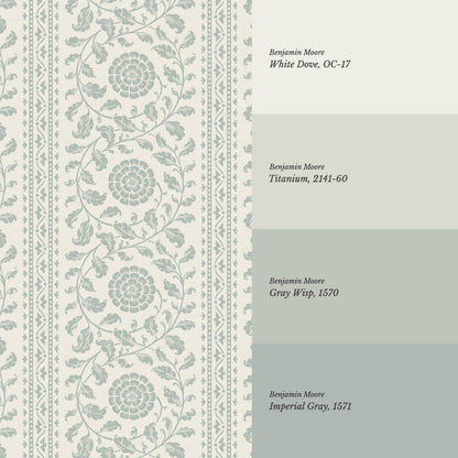 Madelyn Scrolling Floral Stripes Sea Glass Wallpaper