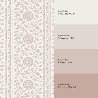 Madelyn Scrolling Floral Stripes Rose Dust Wallpaper