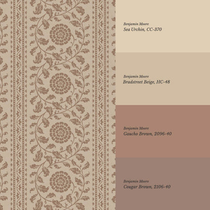 Madelyn Scrolling Floral Stripes Mocha Wallpaper