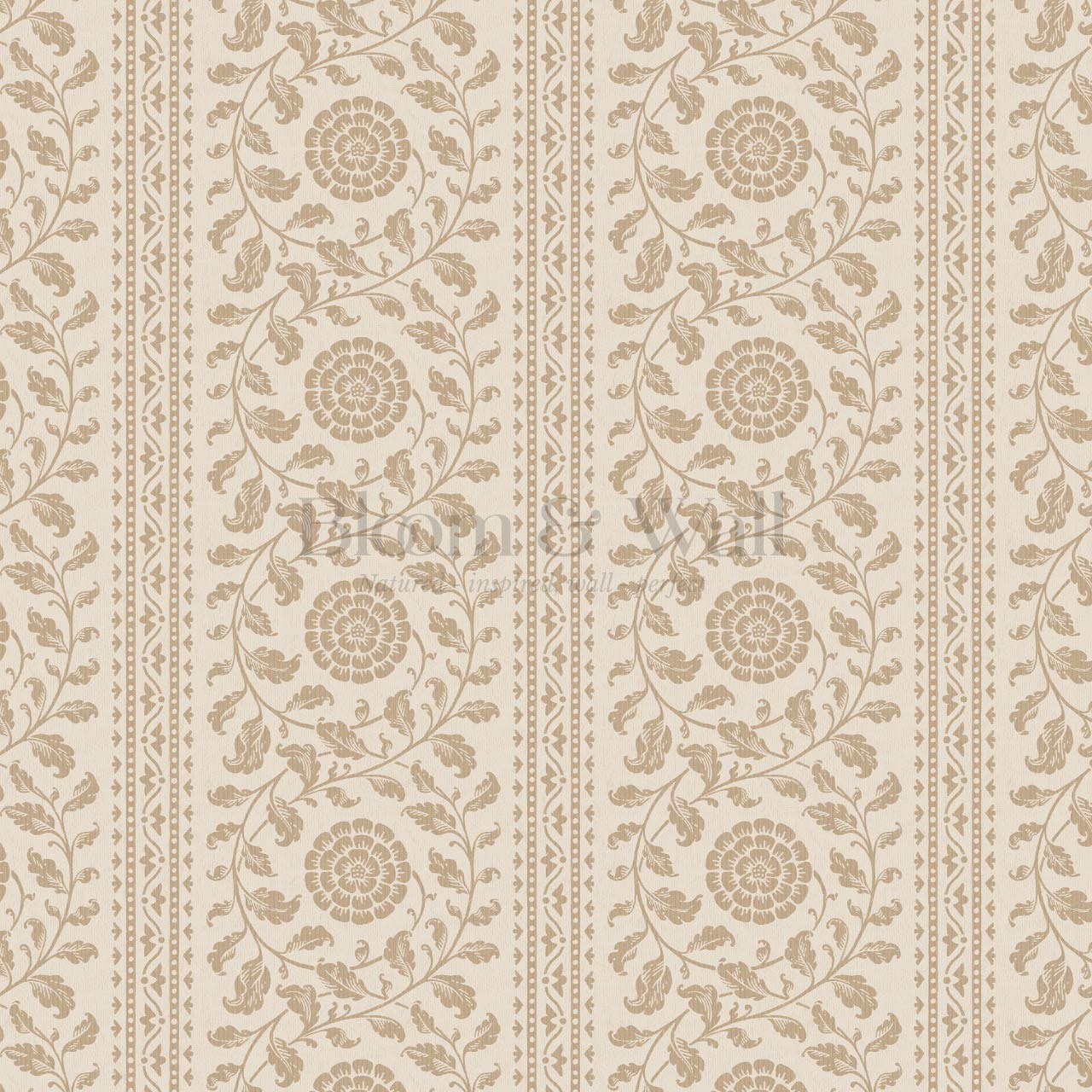 Madelyn Scrolling Floral Stripes Beige Tan Wallpaper