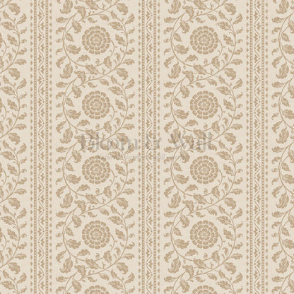 Madelyn Scrolling Floral Stripes Beige Tan Wallpaper