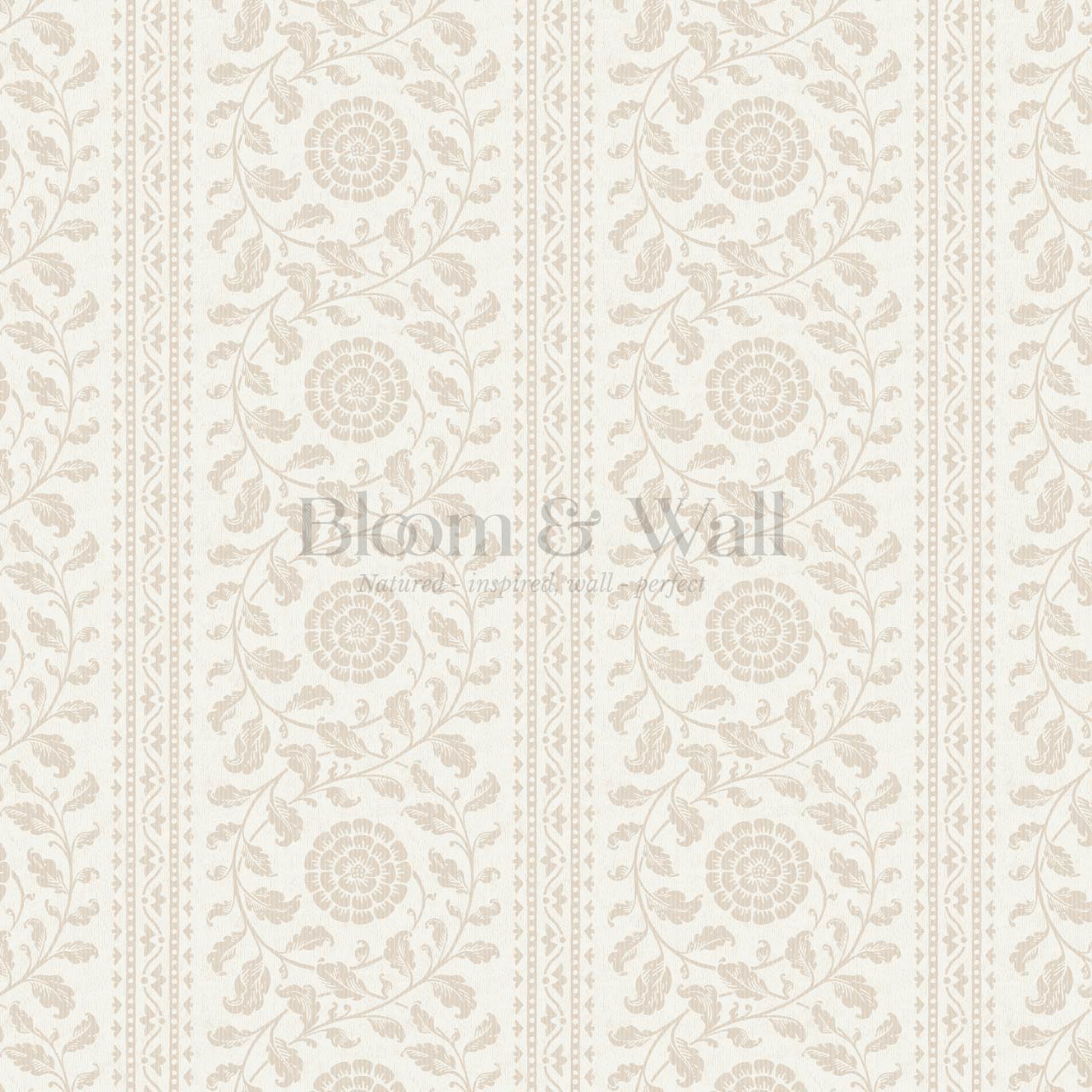 Madelyn Scrolling Floral Stripes Ivory Wallpaper