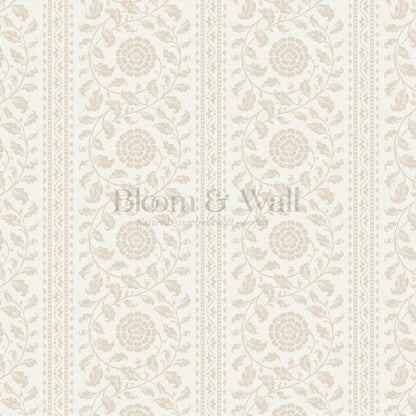 Madelyn Scrolling Floral Stripes Ivory Wallpaper