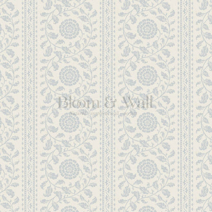 Madelyn Scrolling Floral Stripes French Blue Wallpaper