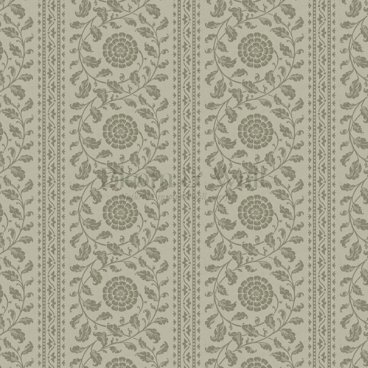 Madelyn Scrolling Floral Stripes Olive Wallpaper