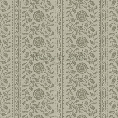 Madelyn Scrolling Floral Stripes Olive Wallpaper