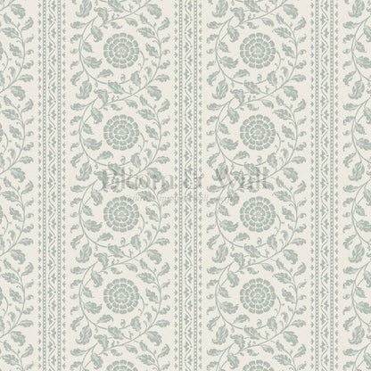 Madelyn Scrolling Floral Stripes Sea Glass Wallpaper