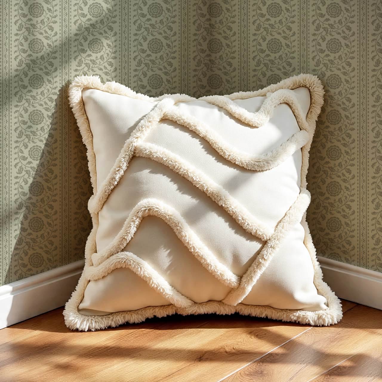 Madelyn Scrolling Floral Stripes Olive Wallpaper