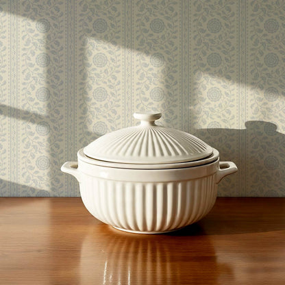 Madelyn Scrolling Floral Stripes French Blue Wallpaper