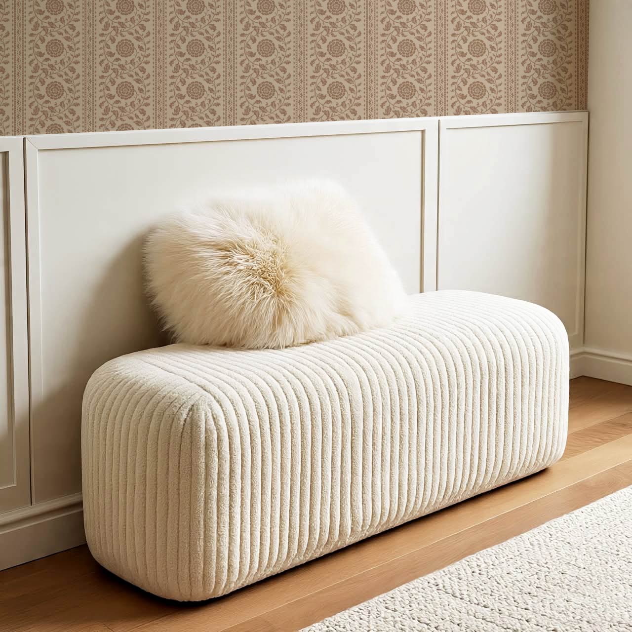 Madelyn Scrolling Floral Stripes Mocha Wallpaper