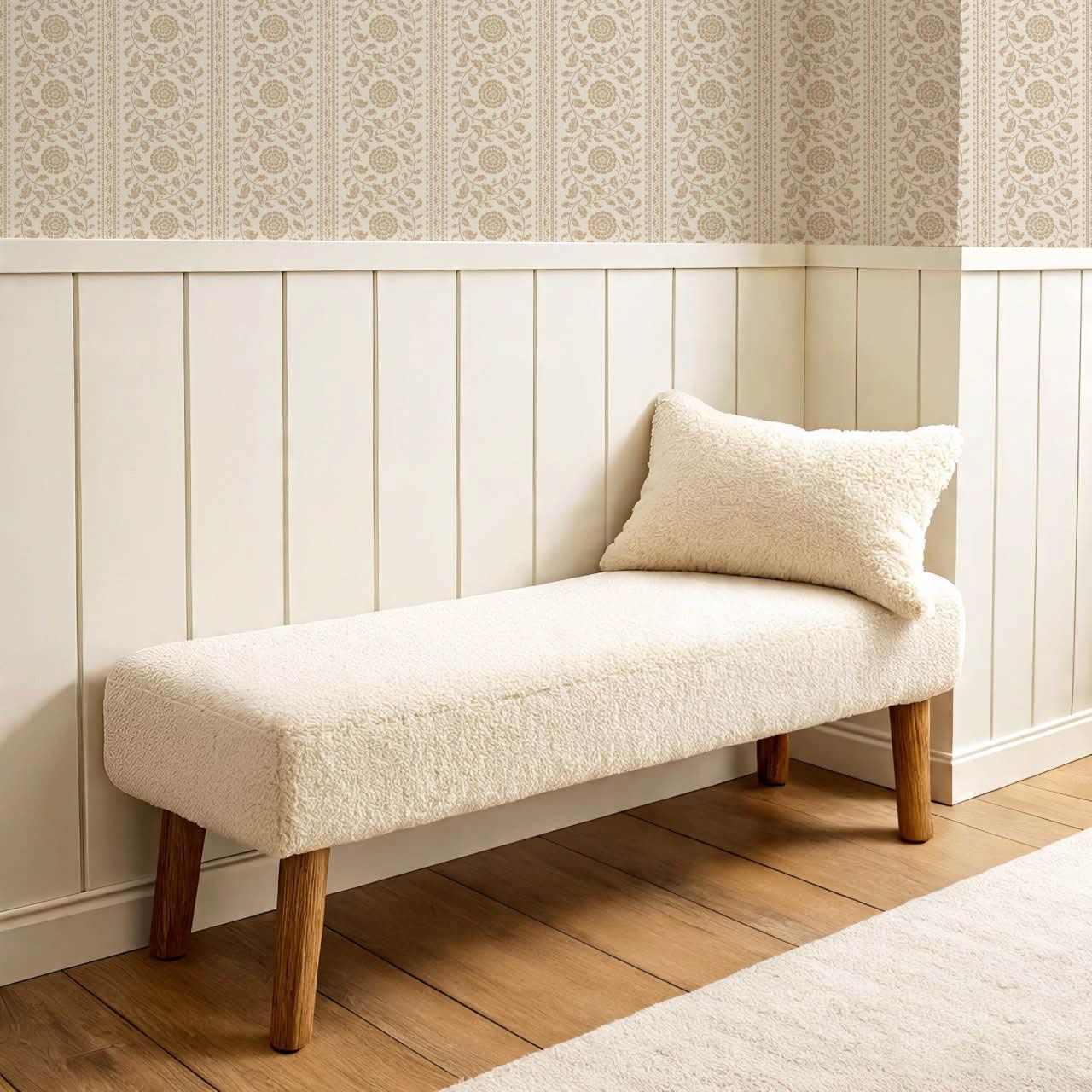 Madelyn Scrolling Floral Stripes Beige Tan Wallpaper