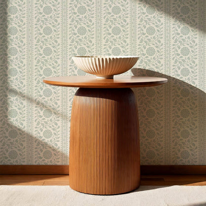 Madelyn Scrolling Floral Stripes Sea Glass Wallpaper