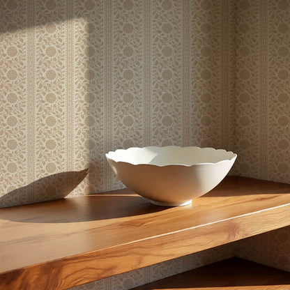 Madelyn Scrolling Floral Stripes Beige Tan Wallpaper