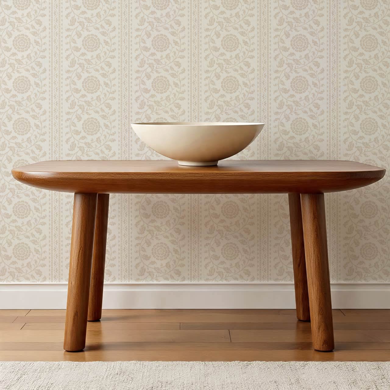 Madelyn Scrolling Floral Stripes Ivory Wallpaper