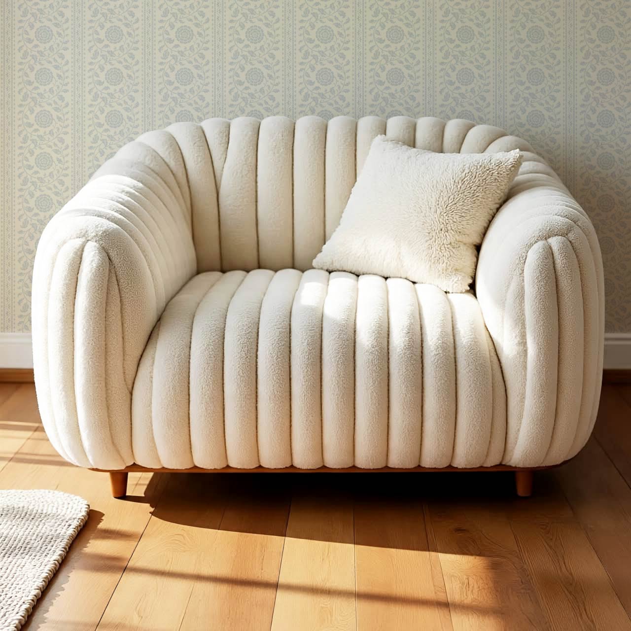 Madelyn Scrolling Floral Stripes French Blue Wallpaper