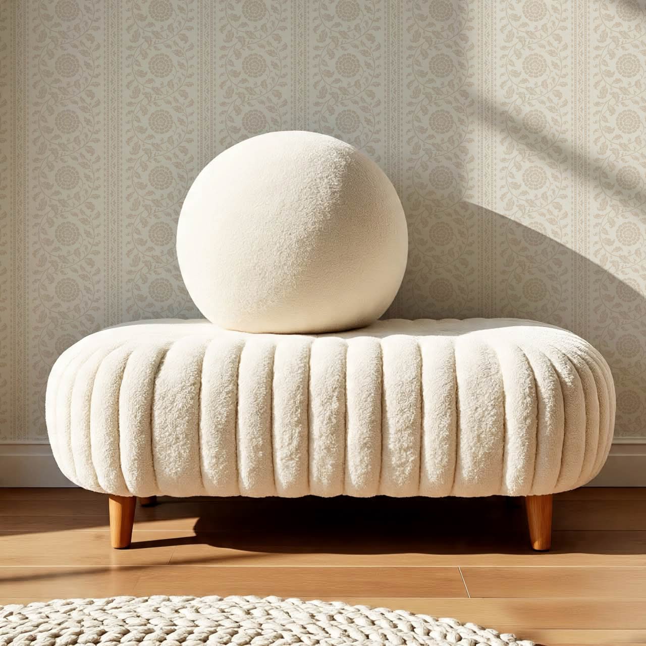 Madelyn Scrolling Floral Stripes Ivory Wallpaper