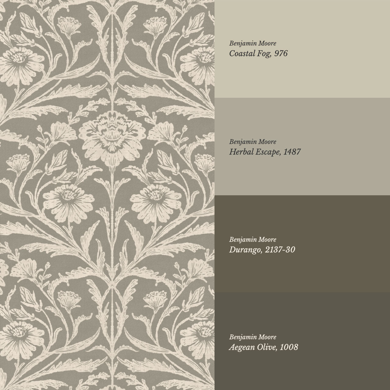 Madison Block Print Floral Damask Beige Wallpaper