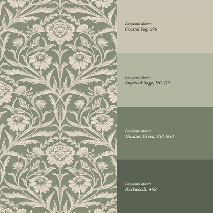 Madison Block Print Floral Damask Sage Wallpaper