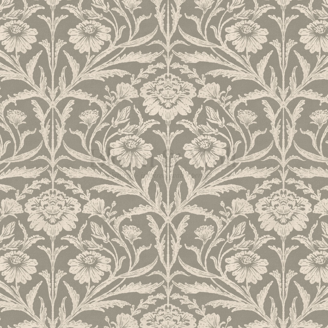 Madison Block Print Floral Damask Beige Wallpaper