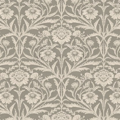 Madison Block Print Floral Damask Beige Wallpaper