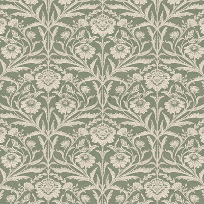Madison Block Print Floral Damask Sage Wallpaper