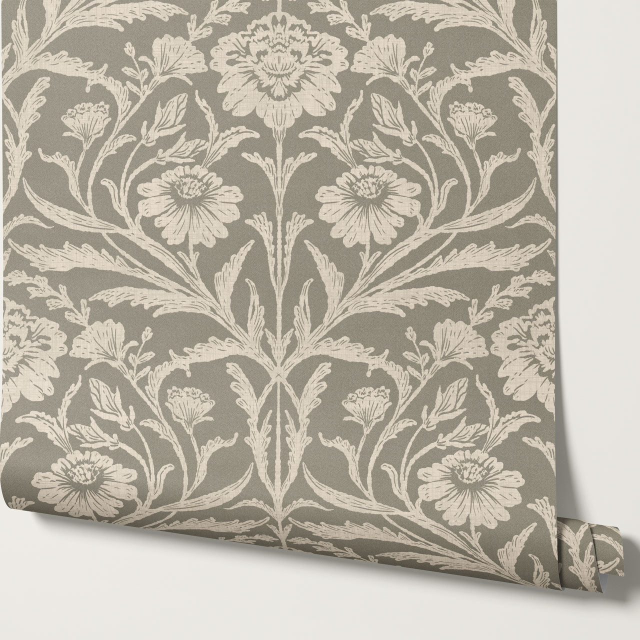 Madison Block Print Floral Damask Beige Wallpaper