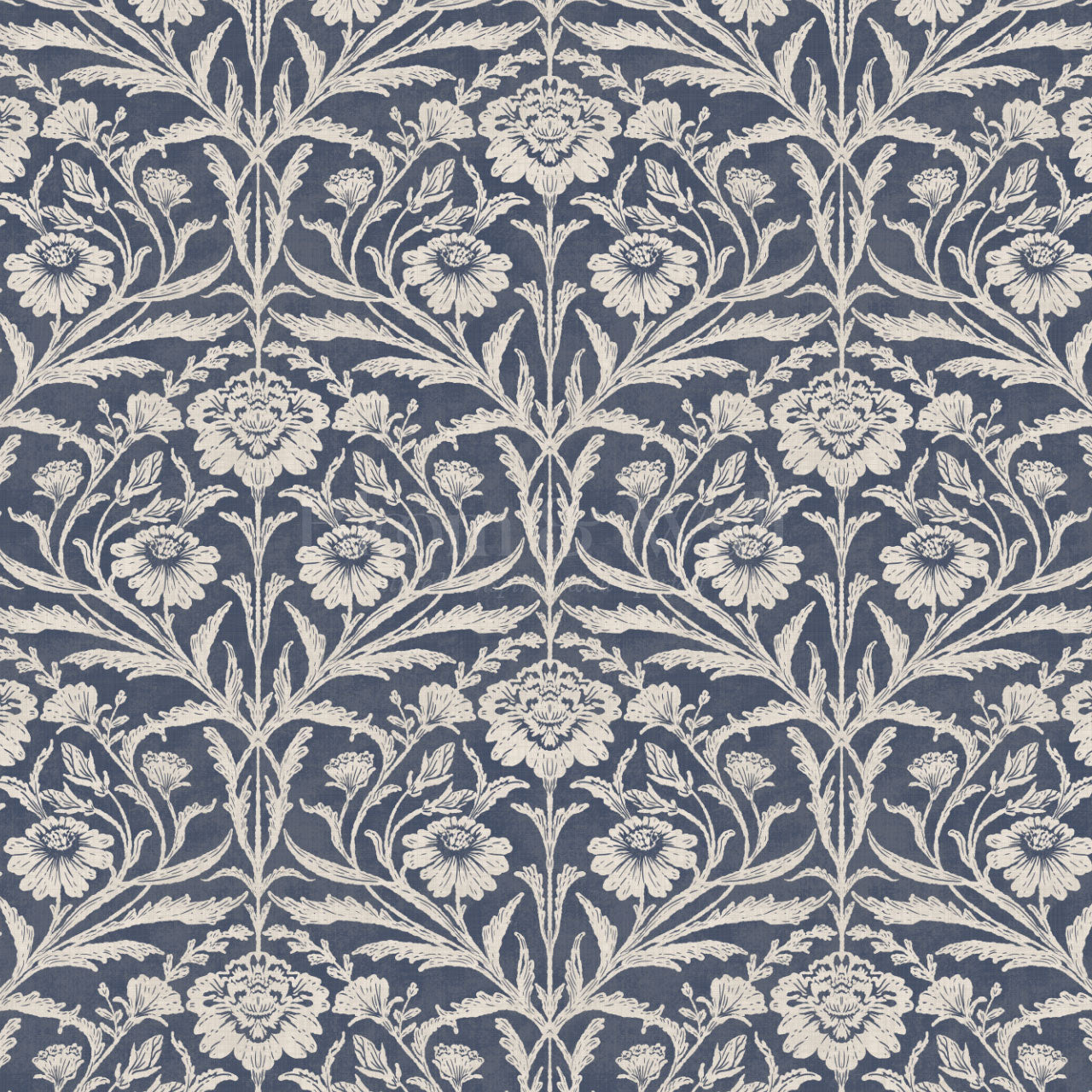 Madison Block Print Floral Damask Navy Wallpaper