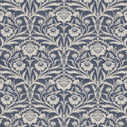 Madison Block Print Floral Damask Navy Wallpaper