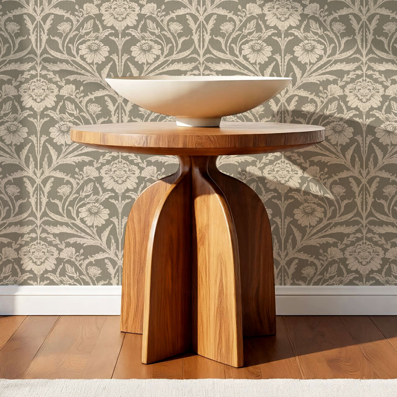 Madison Block Print Floral Damask Beige Wallpaper