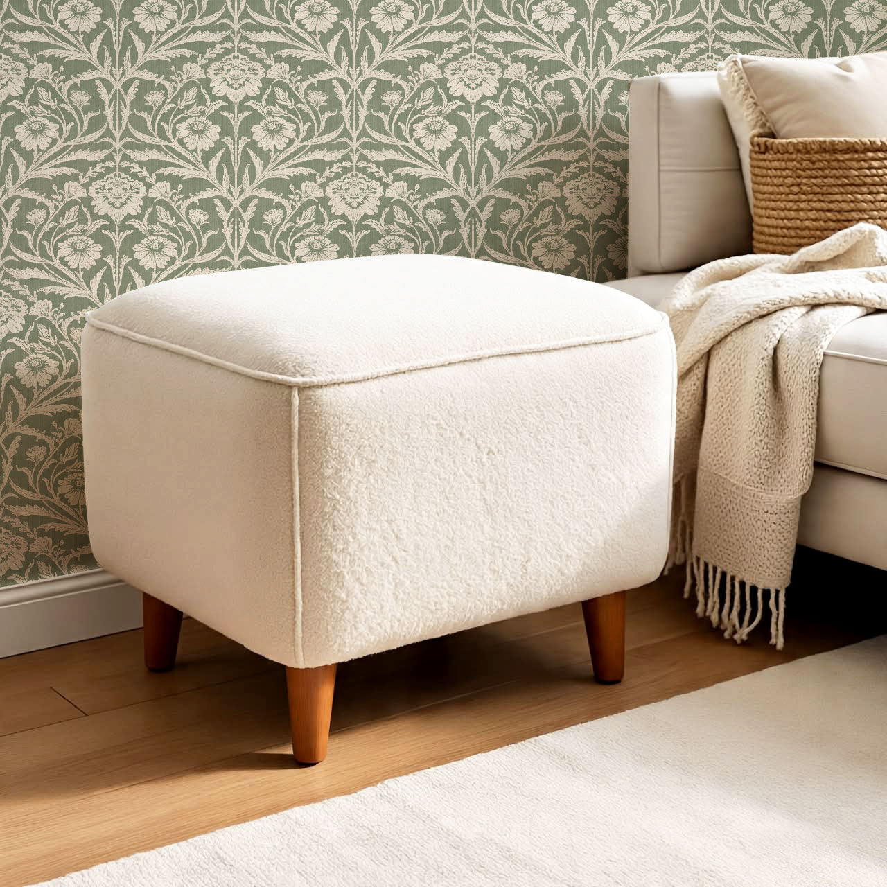 Madison Block Print Floral Damask Sage Wallpaper