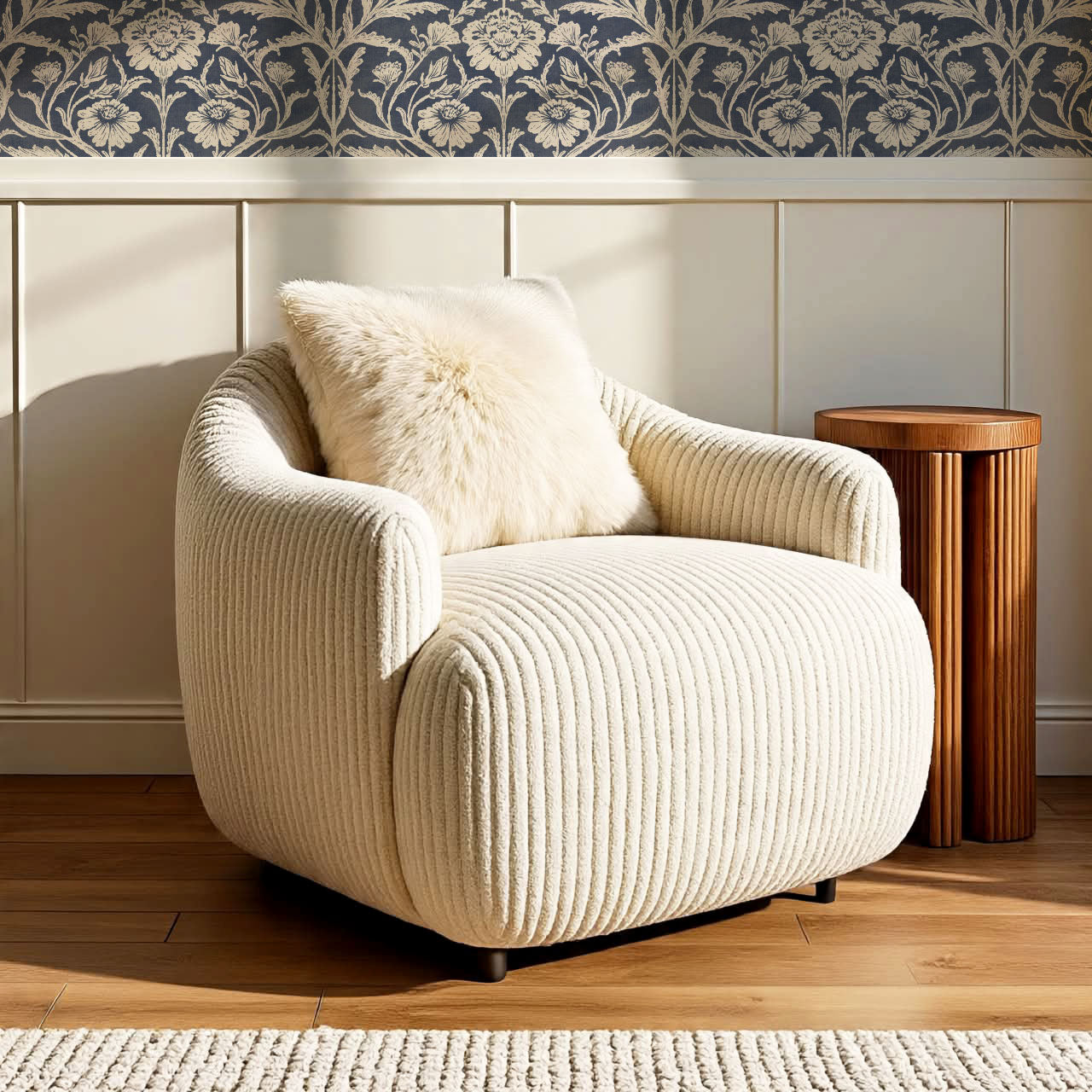 Madison Block Print Floral Damask Navy Wallpaper