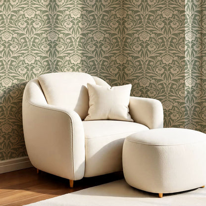 Madison Block Print Floral Damask Sage Wallpaper