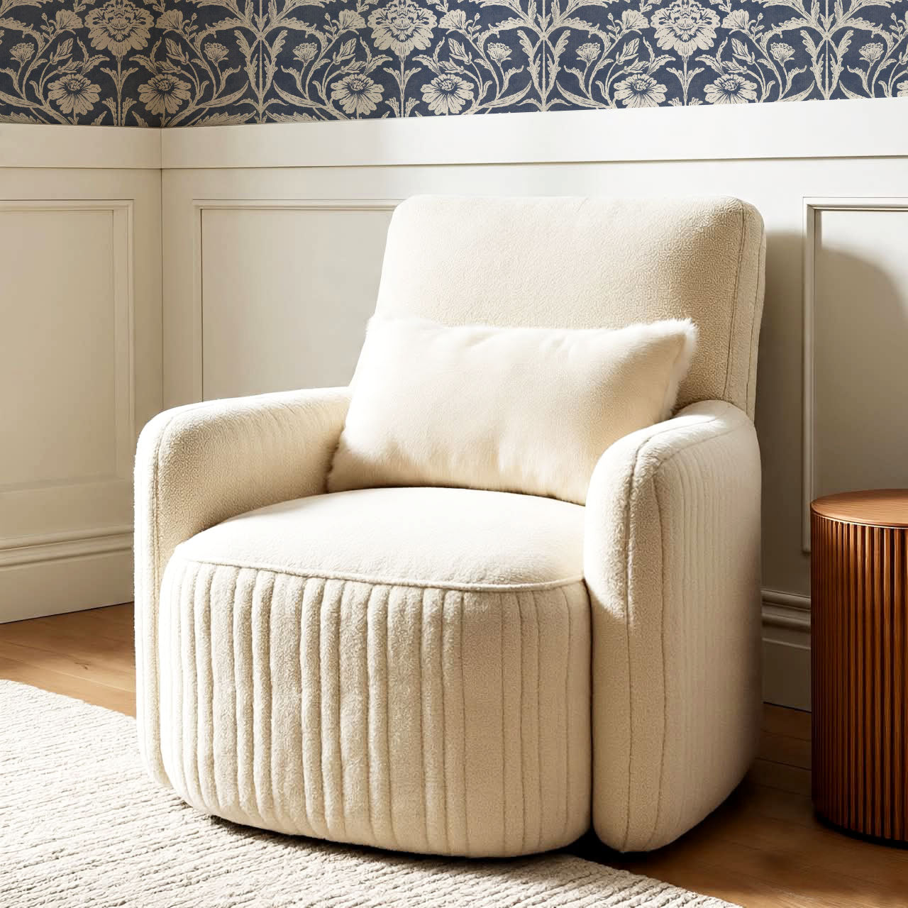Madison Block Print Floral Damask Navy Wallpaper