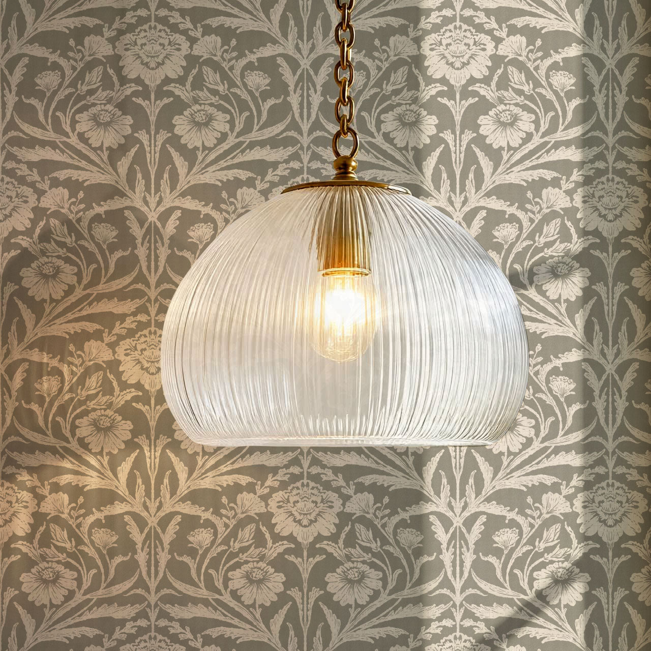 Madison Block Print Floral Damask Beige Wallpaper