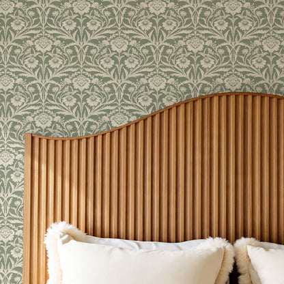 Madison Block Print Floral Damask Sage Wallpaper