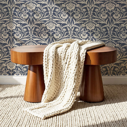 Madison Block Print Floral Damask Navy Wallpaper