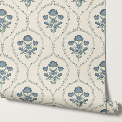 Maeve Country Florals French Blue Wallpaper