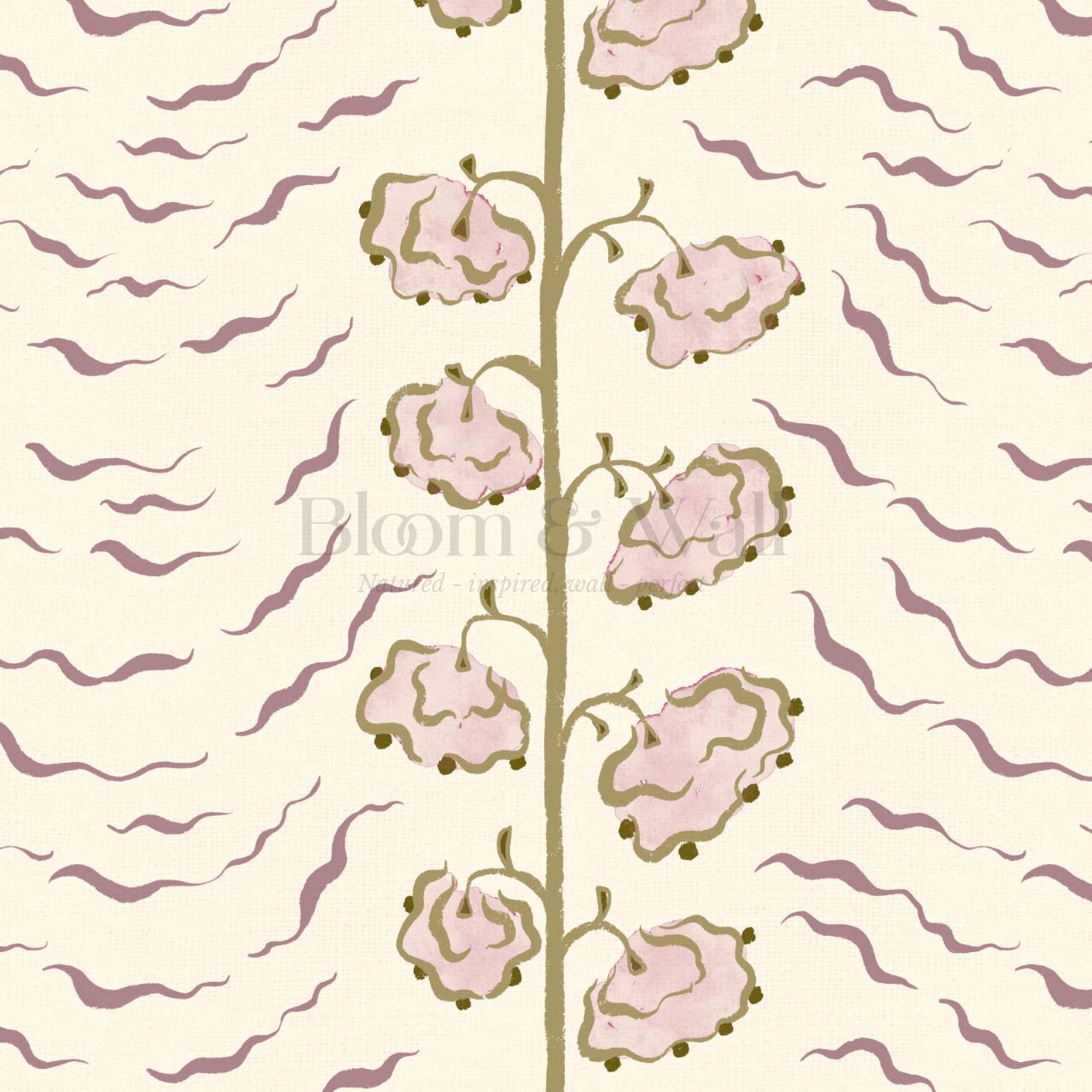 Magdalena Cloud Flowers Mauve Cream Wallpaper
