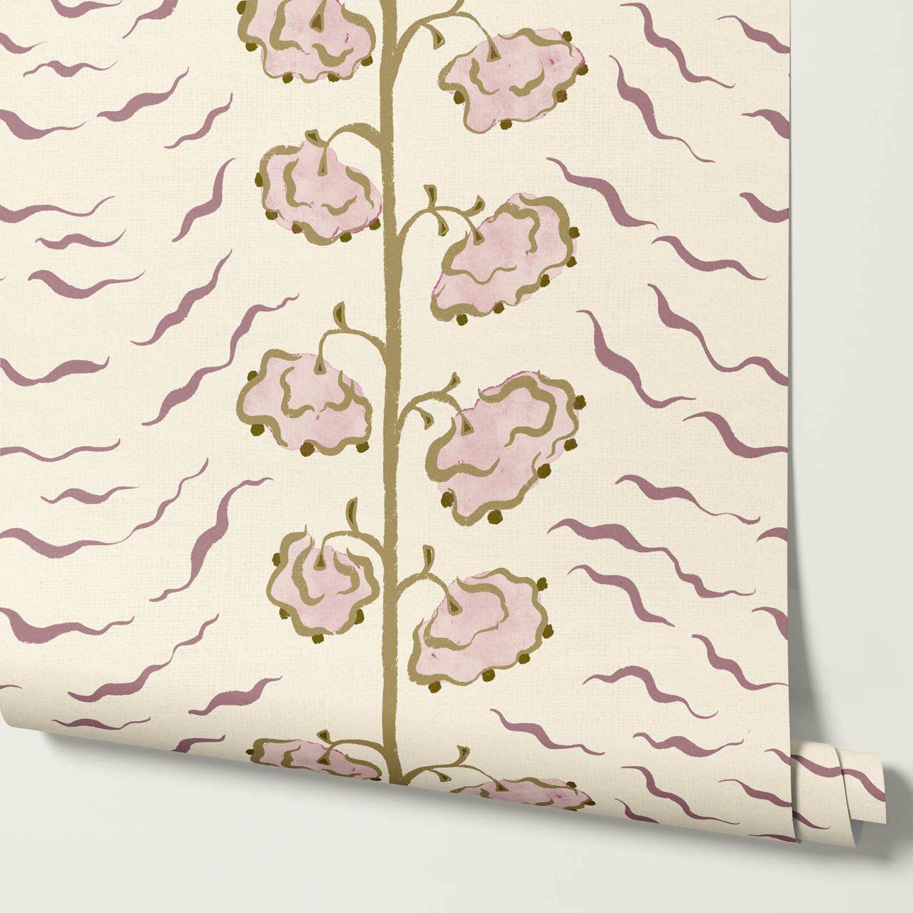 Magdalena Cloud Flowers Mauve Cream Wallpaper