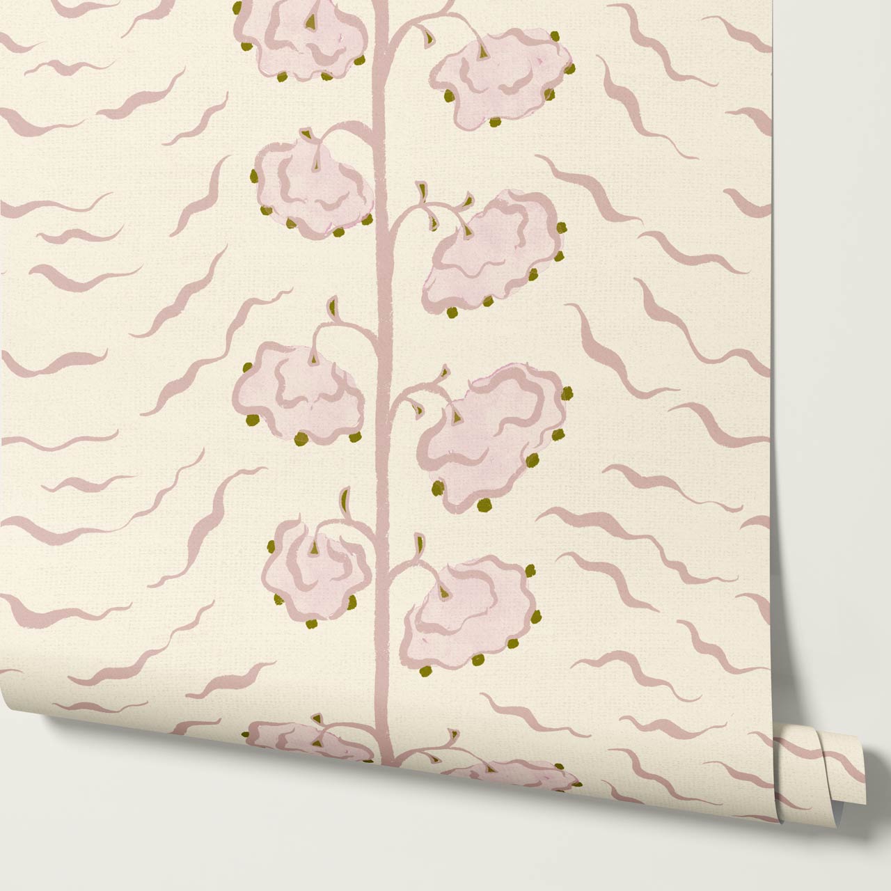 Magdalena Cloud Flowers Blush Cream Wallpaper