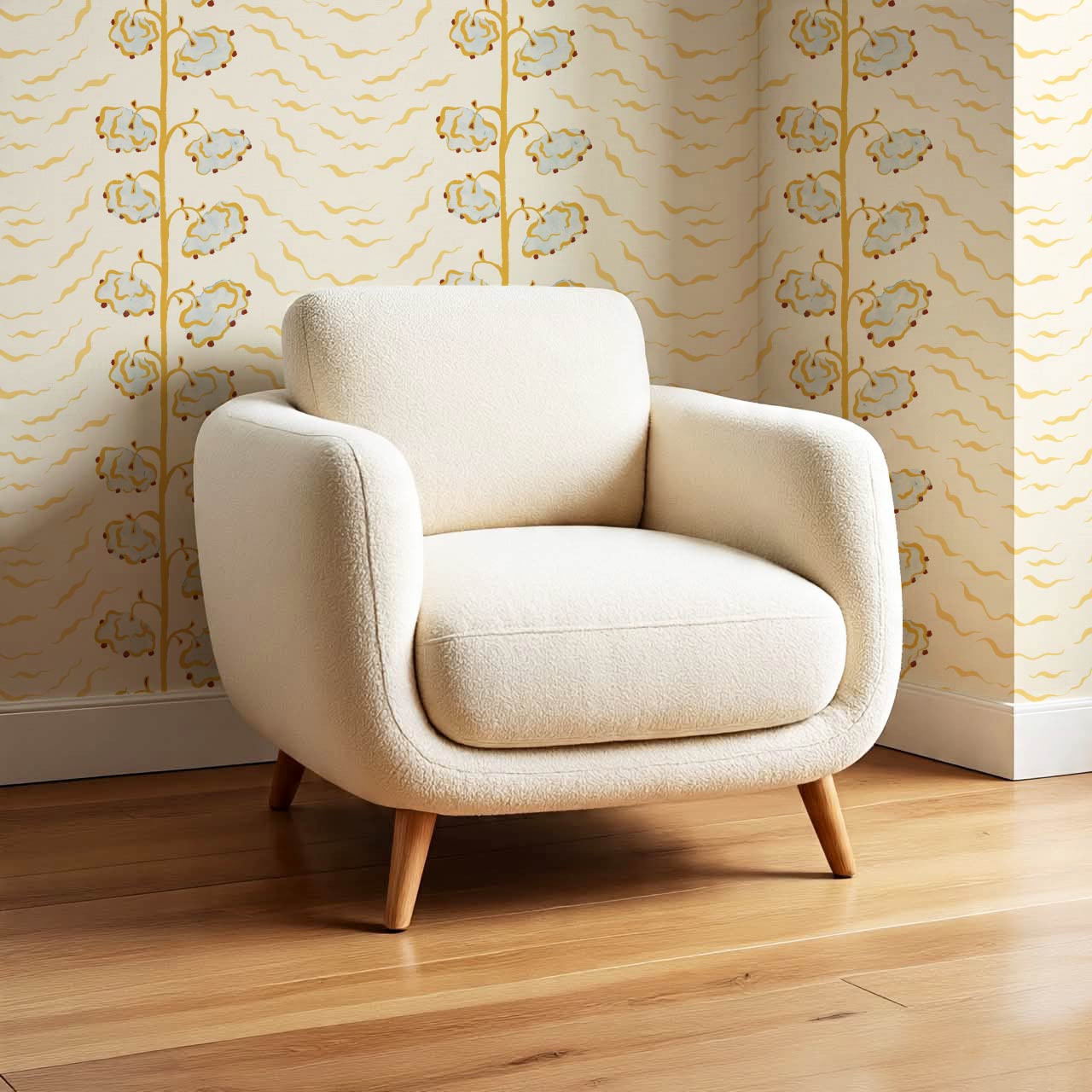 Magdalena Cloud Flowers Butter Honey Wallpaper