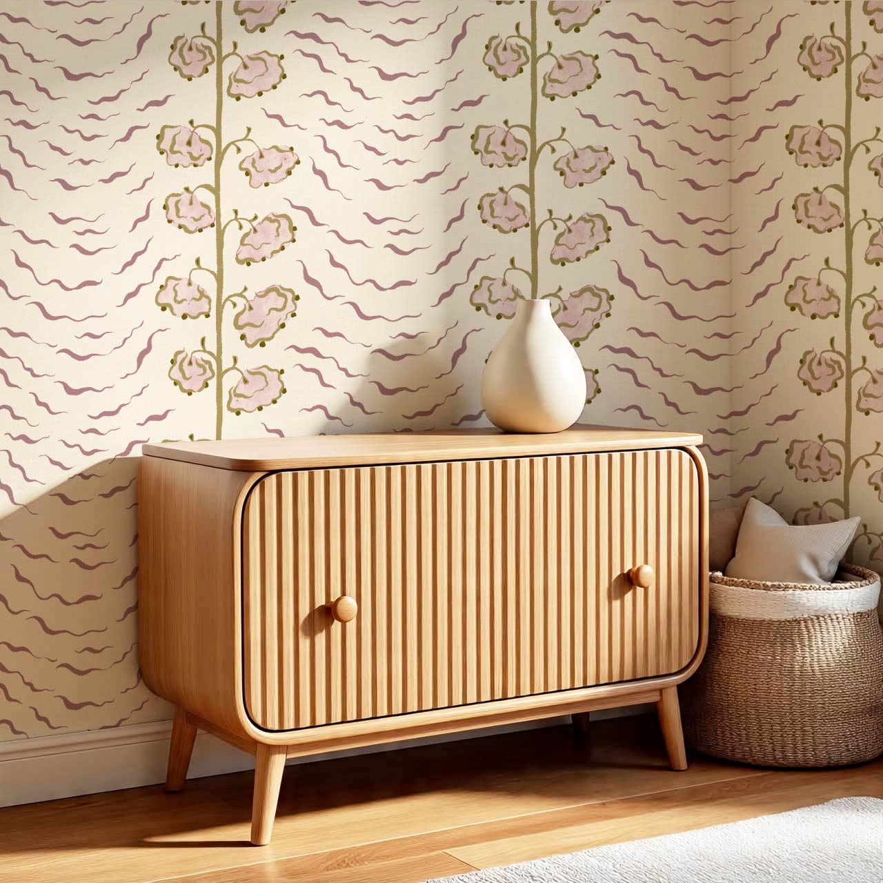 Magdalena Cloud Flowers Mauve Cream Wallpaper