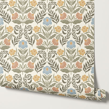 Maggie Daisy Days Garden Green Wallpaper
