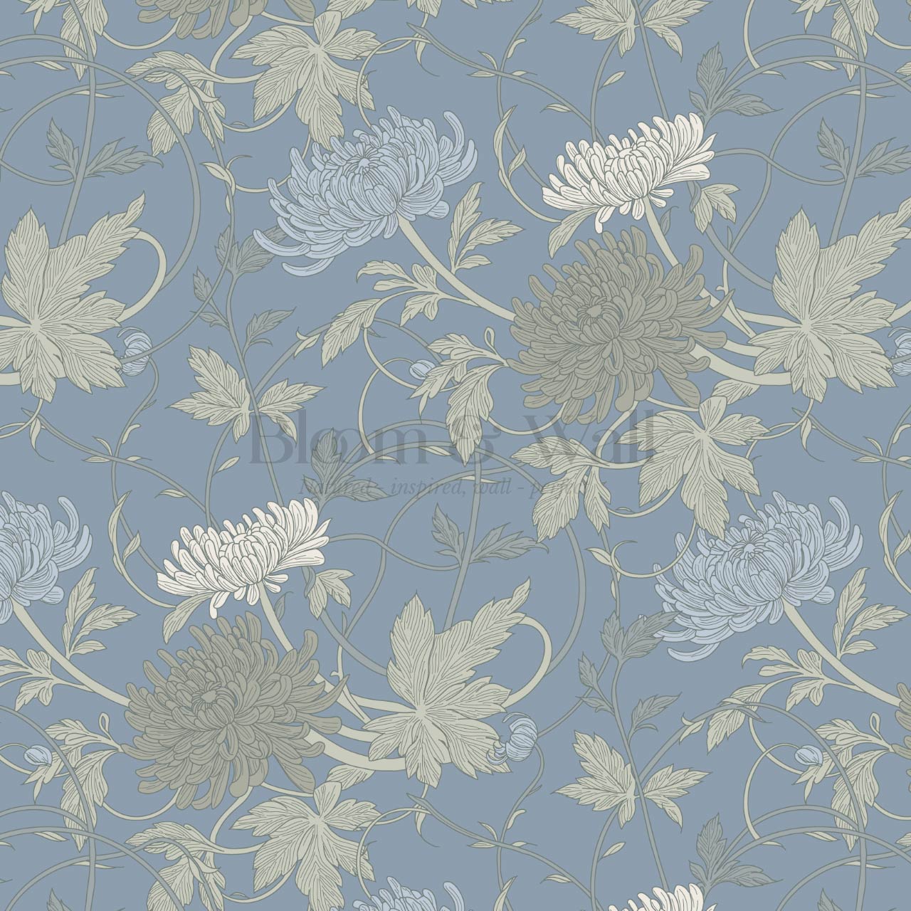 Maile Spider Chrysanthemum Blue Sage Wallpaper