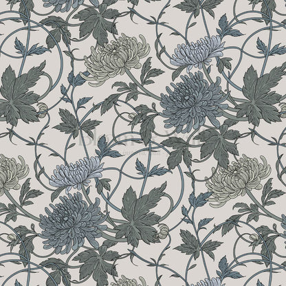 Maile Spider Chrysanthemum Ivory Sea Wallpaper